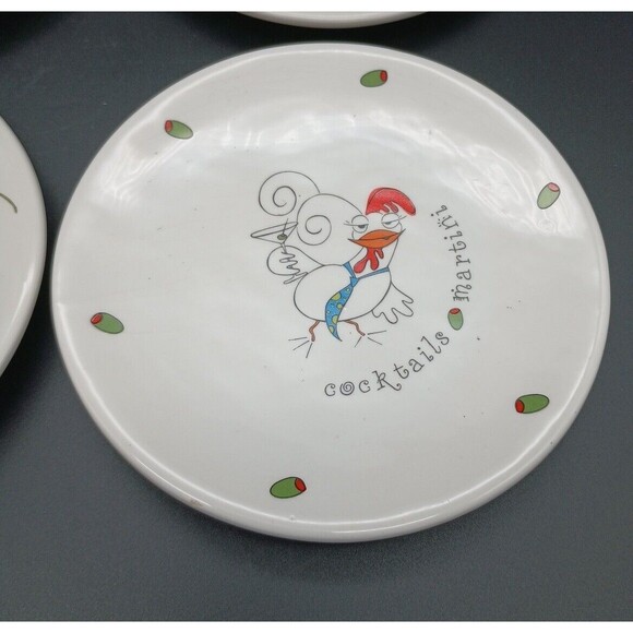 Bella Casa By Ganz Tipsy Chicken Cocktail Plates Mai Tai Daquari Martini - Picture 4 of 7